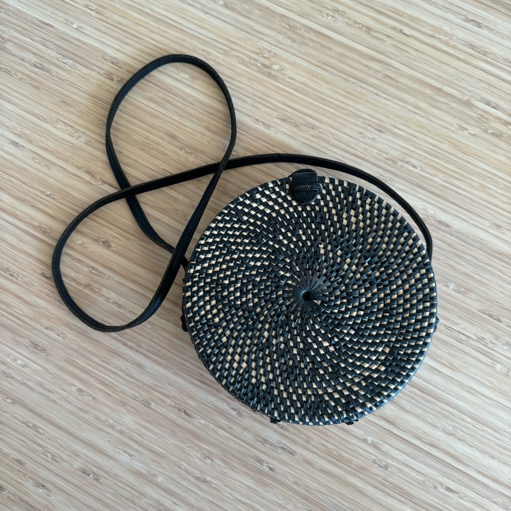 Black Round Rattan Bag - Picture 2 of 5